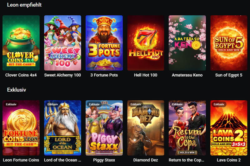 Spiele neue und exklusive Slots im Leon Bet Casino Deutschland – Sweet Alchemy 100, Piggy Staxx und Fortune Coins online